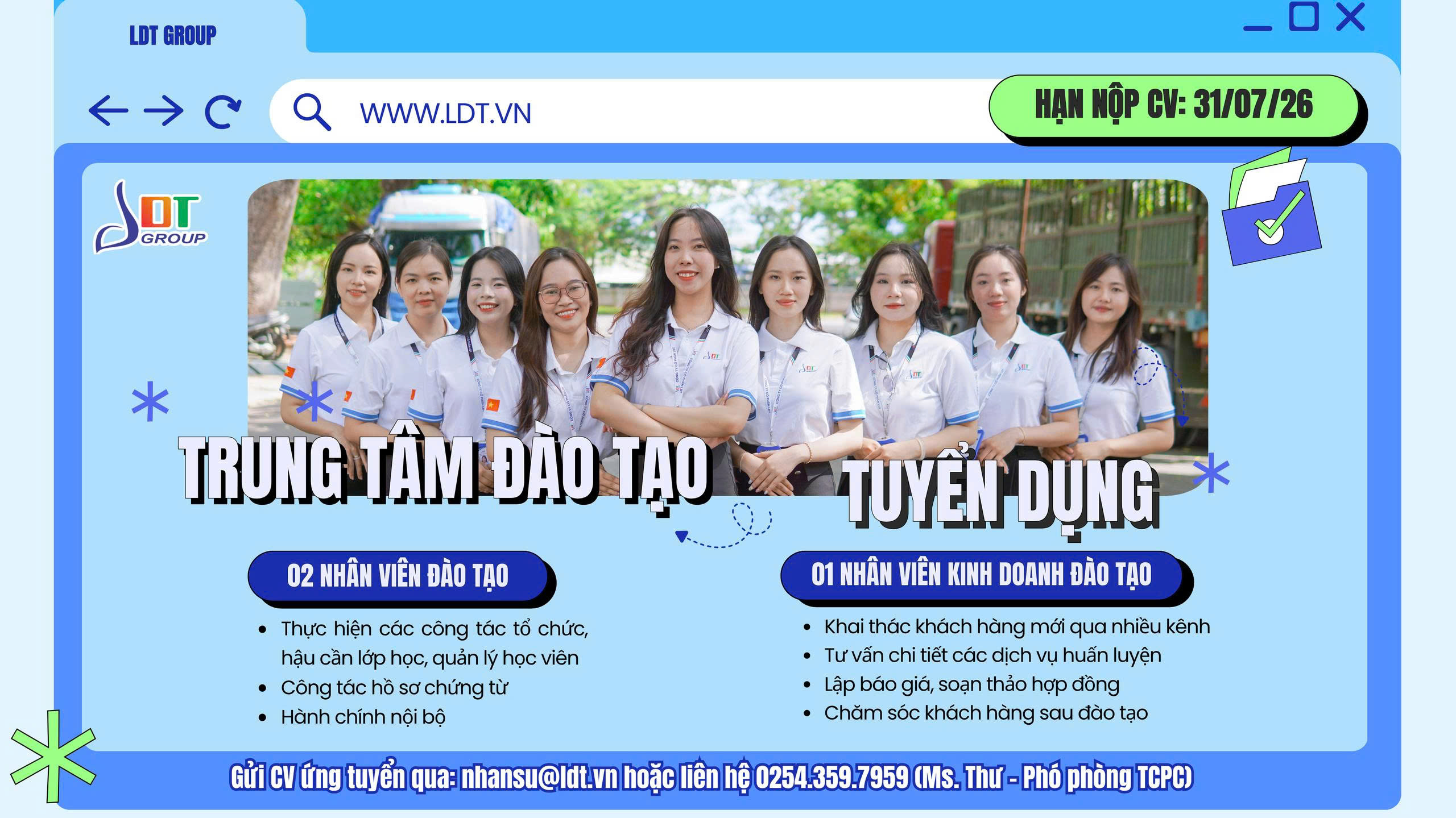Tuyển dụng nhân viên đao tạo vào tháng 7/2026 - khu vực Vũng tàu